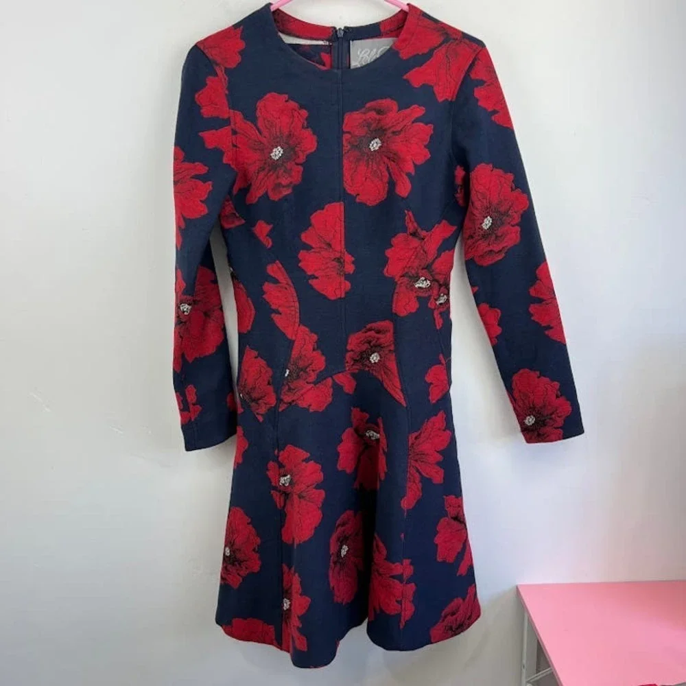 Lela Rose Poppy Print Long-sleeve fit and flare dress Womens size 4